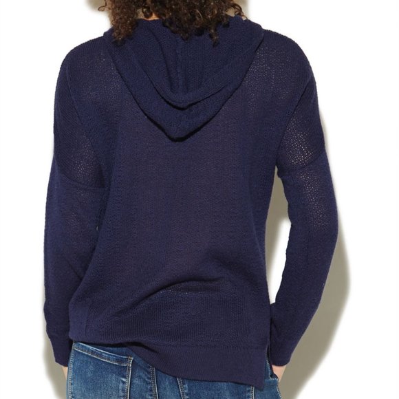 Wet Seal Slouchy Hoodie Pullover Cotton Rayon Sweater, Navy, Medium - Picture 2 of 2